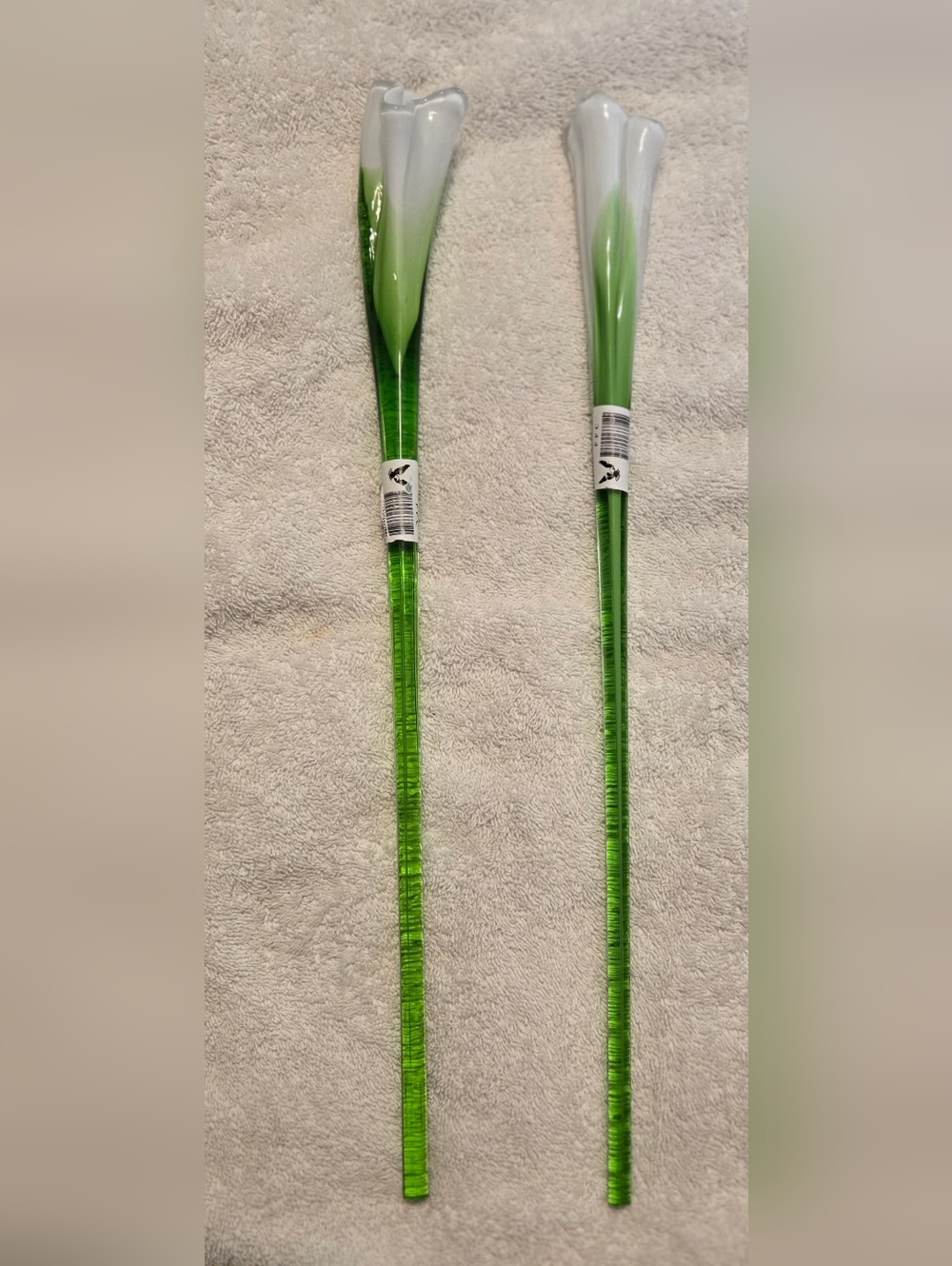 Green Glass Flower Stem Pair